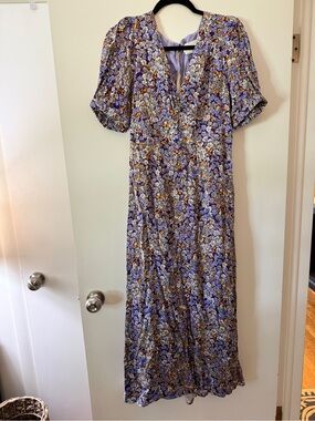 Anthropologie Lavender Floral V-Neck Maxi Dress
